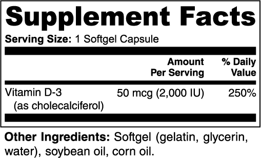 Vitamine D3 2 000 UI 100 capsules molles