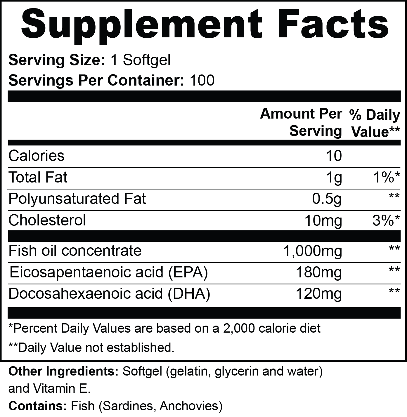 Omega-3 EPA 180mg + DHA 120mg - 100 Softgels