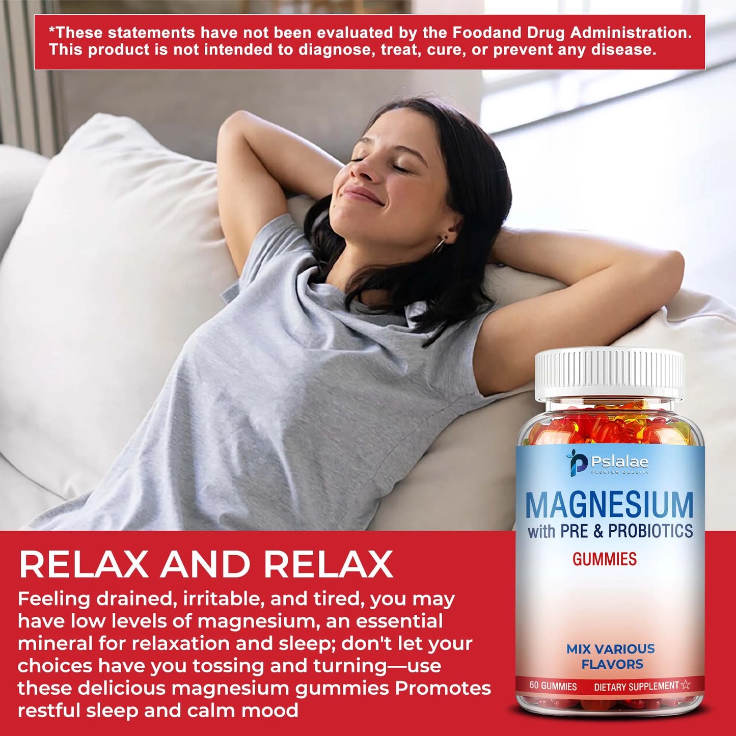 Magnesium Citrate - Supports Muscles, Nerves, Bones and Heart, Reduce Stress and Improve Sleep - 60 Gummies