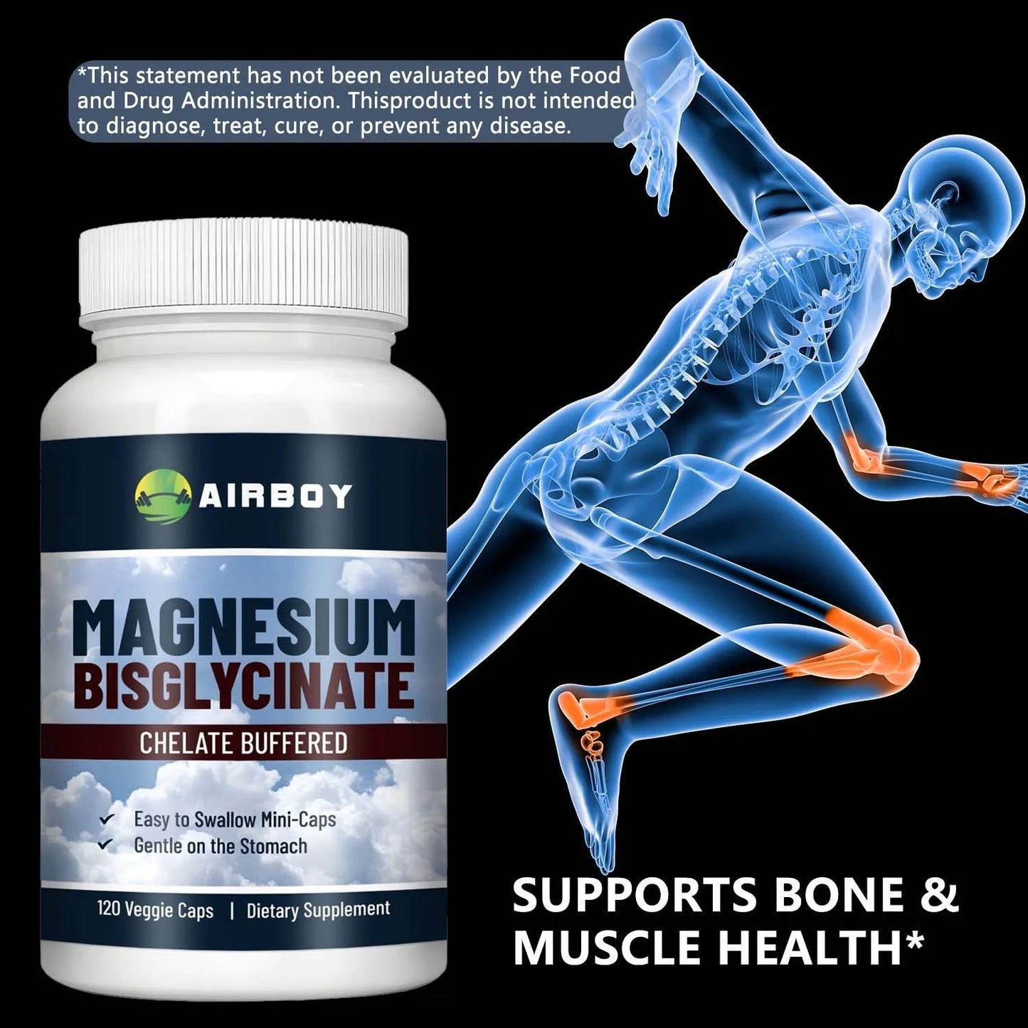 Magnesium Bisglycinate Supplement - Muscle, Nerve, Sleep, Joints, Bones Health, Immune & Energy - 120 Capsules