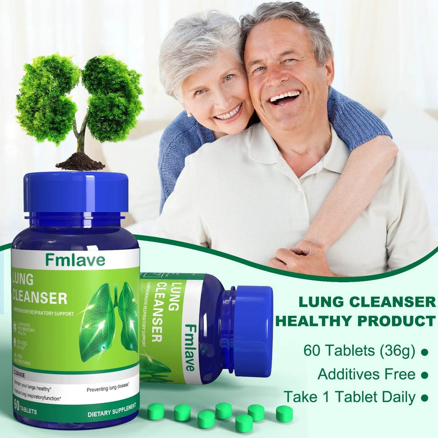 Lung Cleanser Health Supplement, Powerful Herbals Extract Formula For Lung Cleanse, Immune & Mucus Support, 60 Tablets (36g)