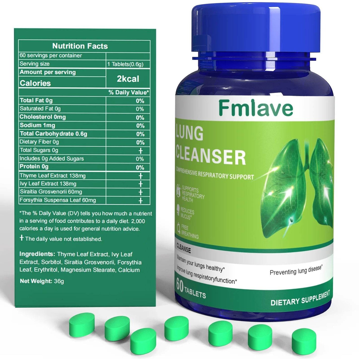 Lung Cleanser Health Supplement, Powerful Herbals Extract Formula For Lung Cleanse, Immune & Mucus Support, 60 Tablets (36g)