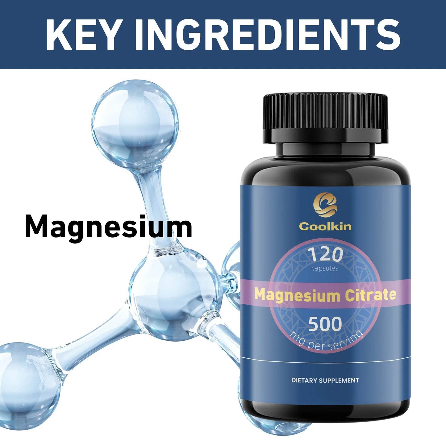 Magnesium Citrate Capsules - Muscle, Bone, Heart, Nervous System Support, Improve Sleep - 120 Capsules