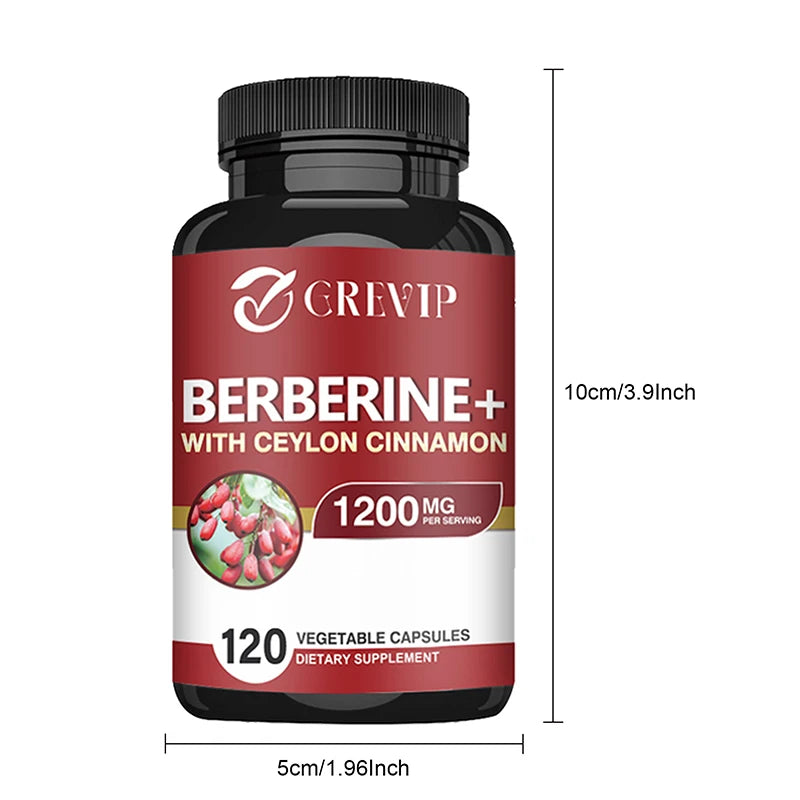 Berberine + Ceylon Cinnamon - Promotes Metabolism, Helps Cardiovascular and Gastrointestinal Health, Antioxidant - 120 Capsules