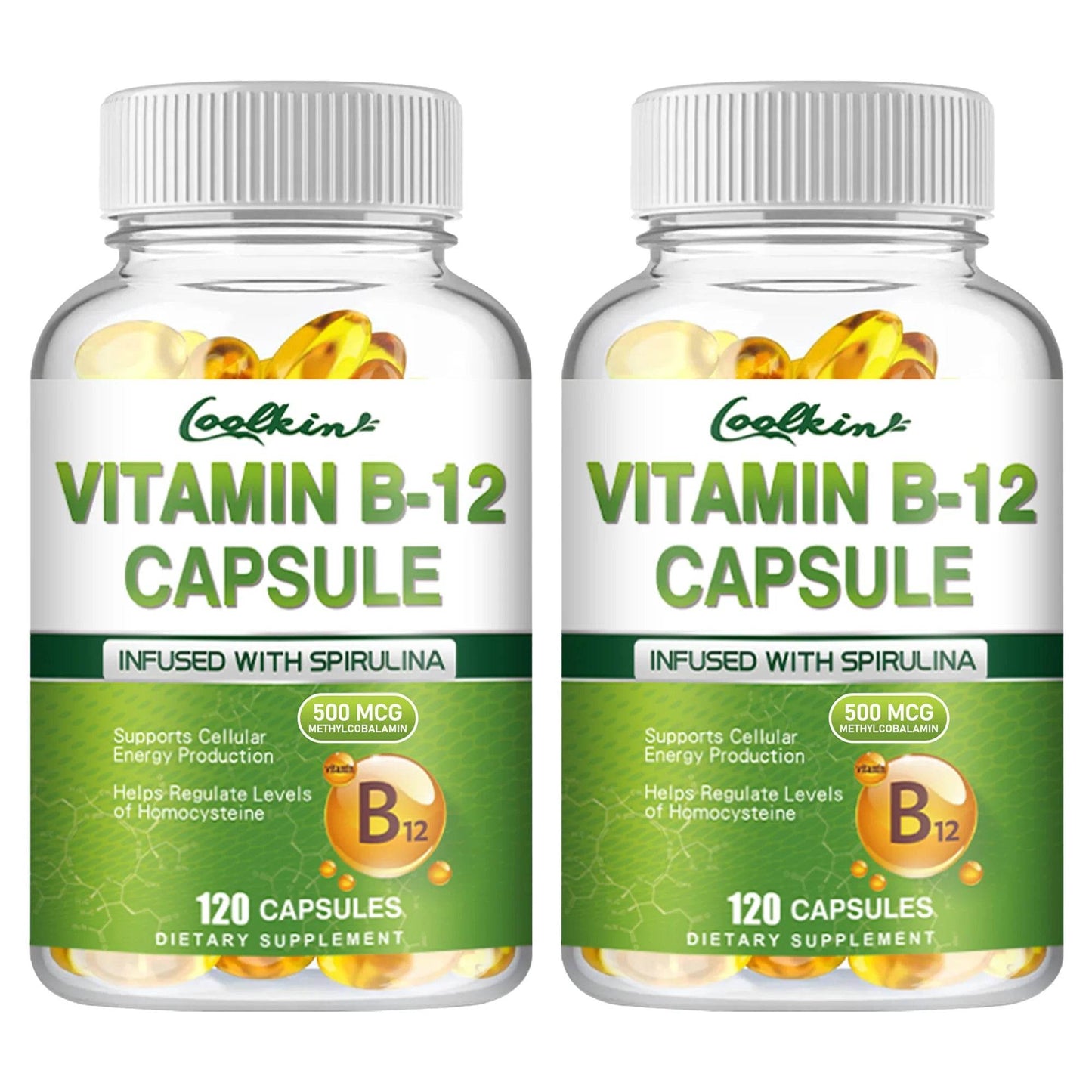 Vitamin B12 Capsules - with Organic Spirulina - Supports Energy Metabolism, Mood, Heart and Nervous System Health - 120 Capsules Two - More favorable United States
