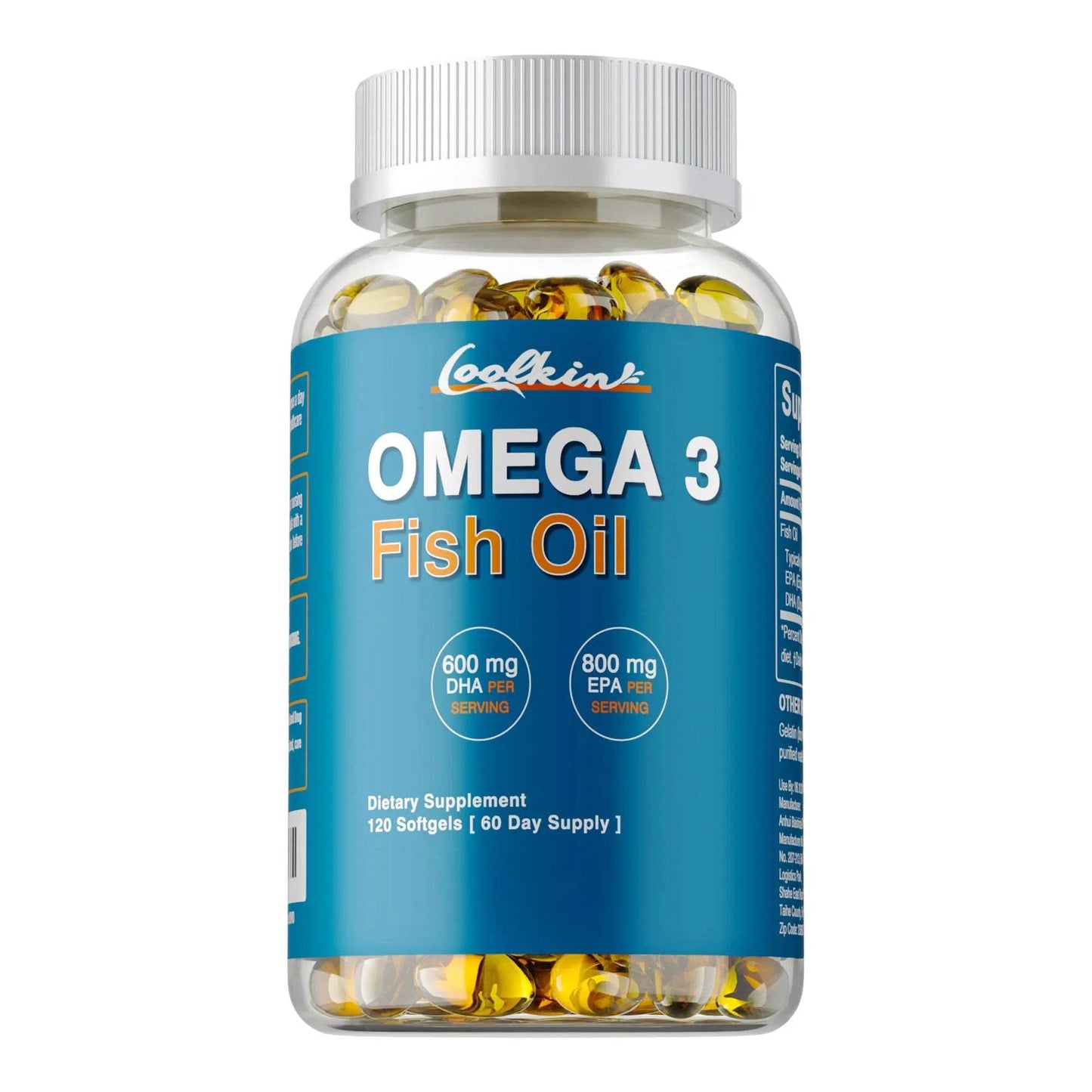 Omega 3 Fish Oil - with DHA & EPA - Supports Brain, Nervous System, Cardiovascular, Skin Health, Antioxidant - 120 Capsules One - Trial stage United States