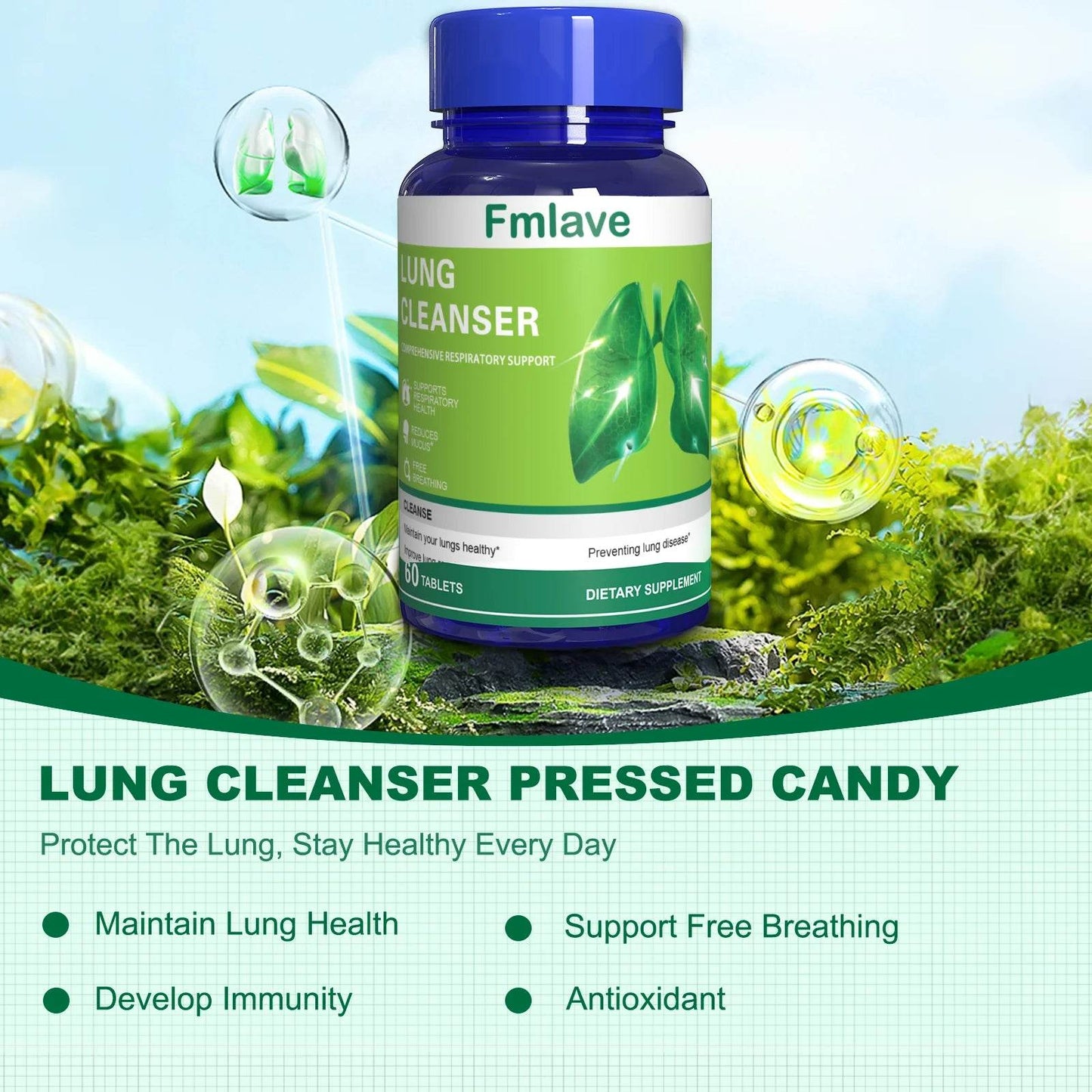 Lung Cleanser Health Supplement, Powerful Herbals Extract Formula For Lung Cleanse, Immune & Mucus Support, 60 Tablets (36g)