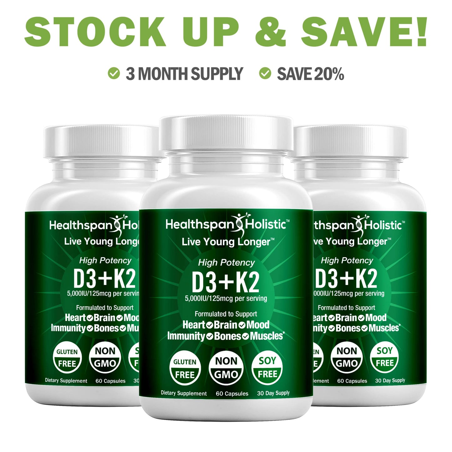 High Potency Vitamin D3 + K2 60 Capsules