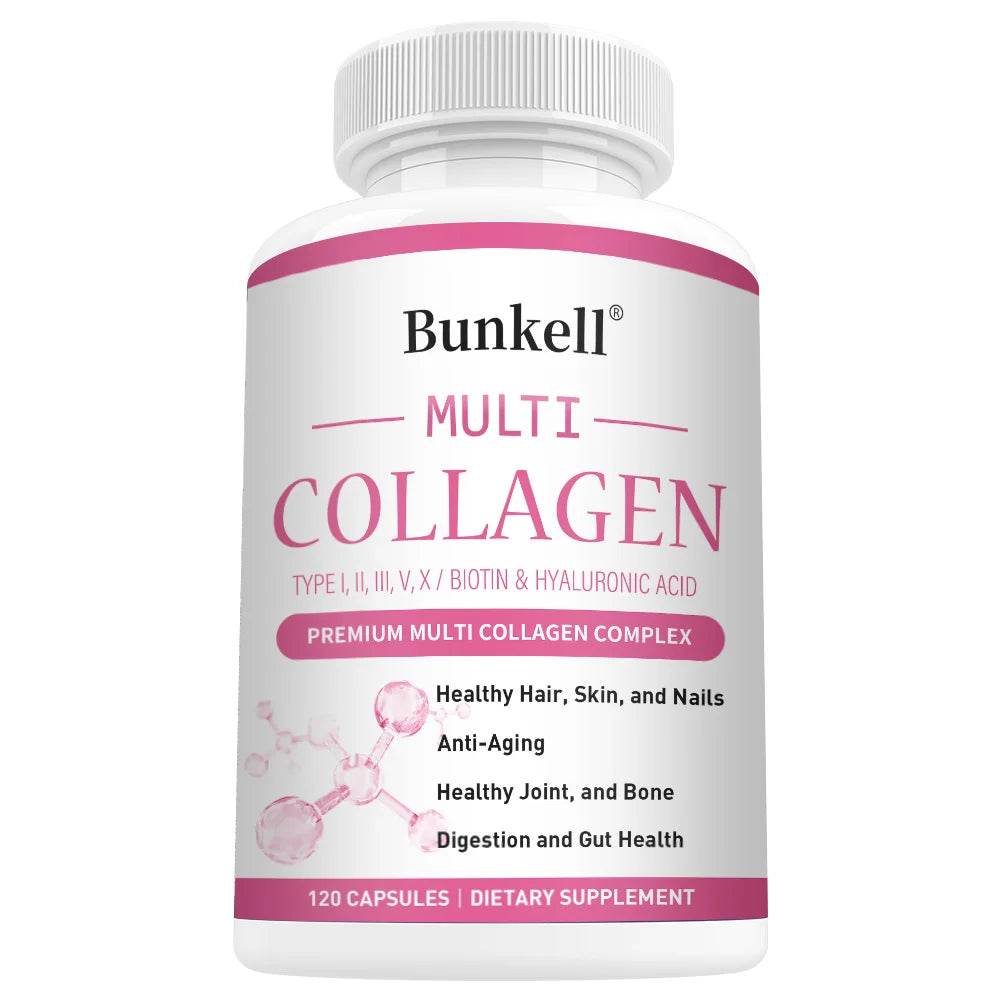 Collagen Complex with Hyaluronic Acid, Biotin - Hydrolyzed Collagen Types I, II, III, V, X; Hair, Skin, Nails, Joint Support 120count United States