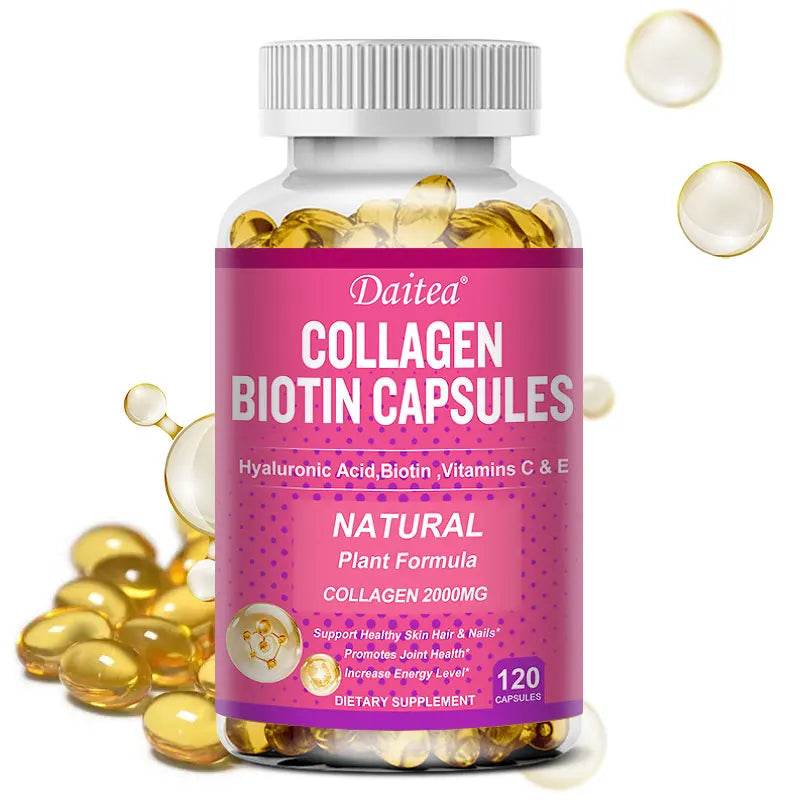 Collagen Biotin Supplement - Hyaluronic Acid Biotin Vitamin C E - Hair Skin Nails Joint Support Vegan Capsules United States 120 count