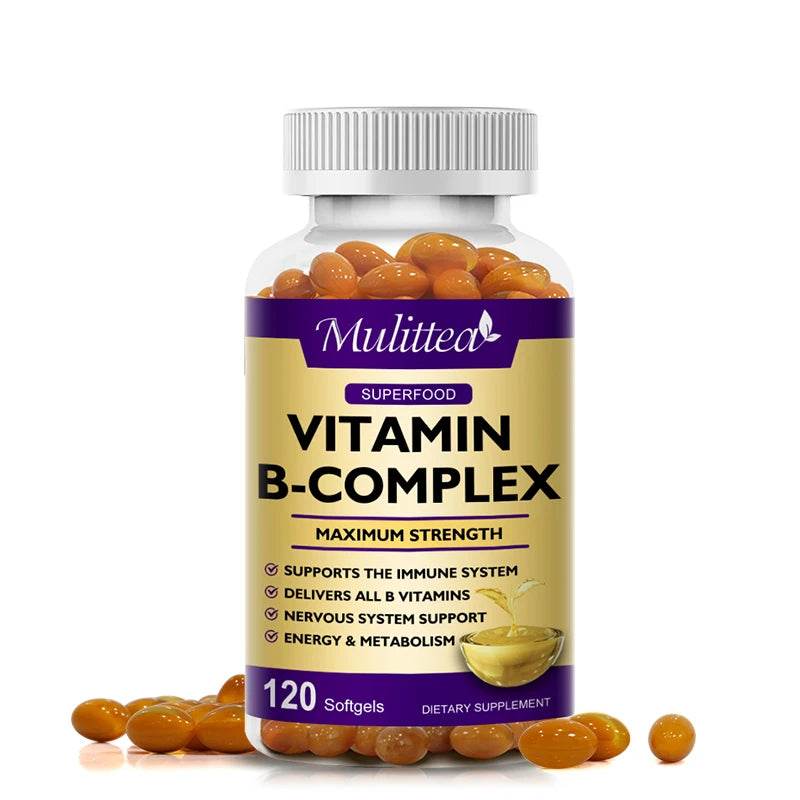 Mulittea Vitamin B Complex Capsules Help Relieve Fatigue Improve Digestion Reduce Stress Better Mood Support Immune Supplement 120pcs United States