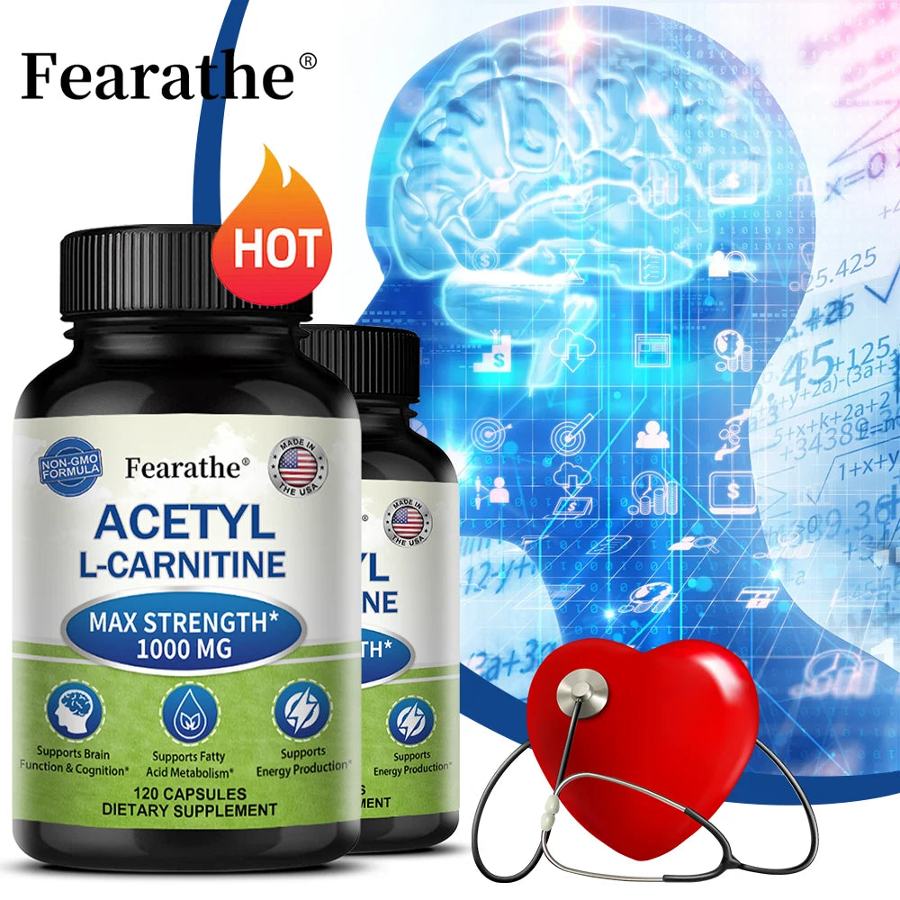 Acetyl L-Carnitine Supplement 1000 mg, Brain and Nerve Cell Function, Fatty Acid Metabolism, Brain Enhancer