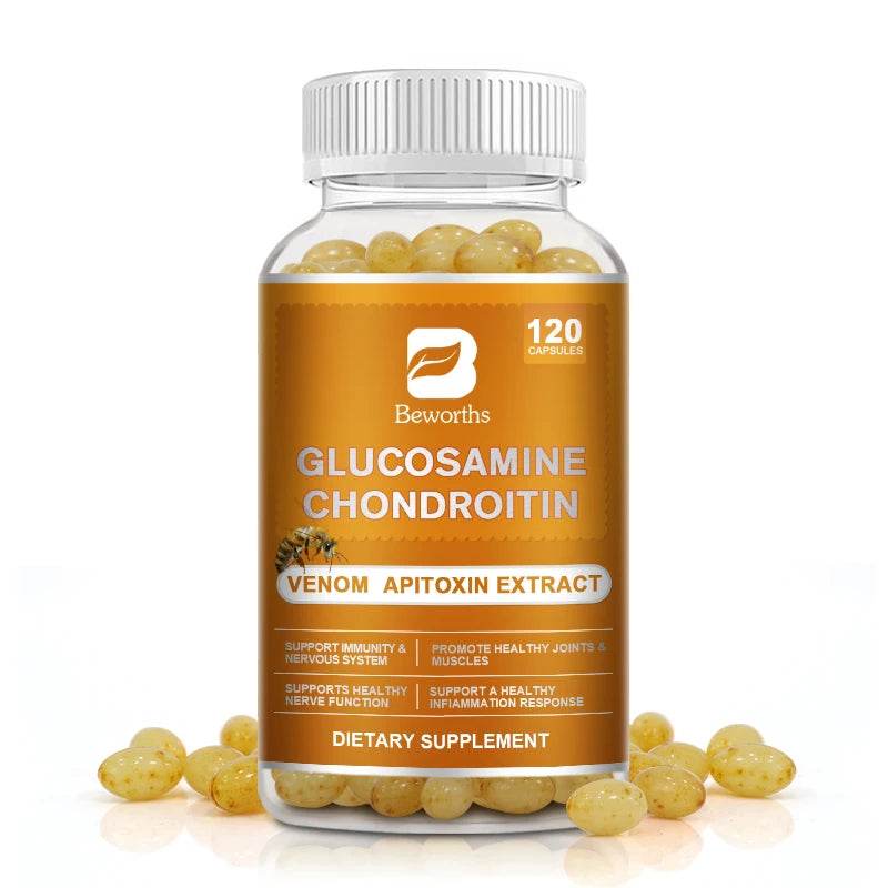 BEWORTHS Glucosamine Chondroitin Bee Venom Extract Capsules for Relieve Joint & Knee Pain Relieve Discomfort of Bones and Joint 120pcs United States