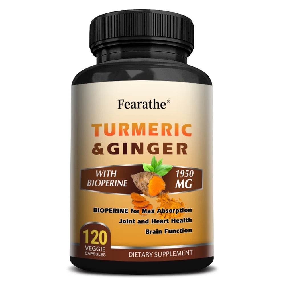 Turmeric Ginger Capsules with BioPerine 1950 Mg - Black Pepper for Better Absorption, Natural Joint, Heart and Brain Support United States 120count