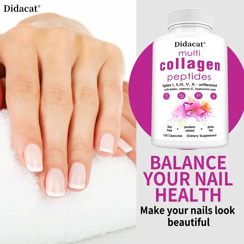 Multi-Collagen Peptides Supplement - Skin, Hair, Nails, Bone and Joint Health, Immunity, Free Radical Balance, Non-GMO
