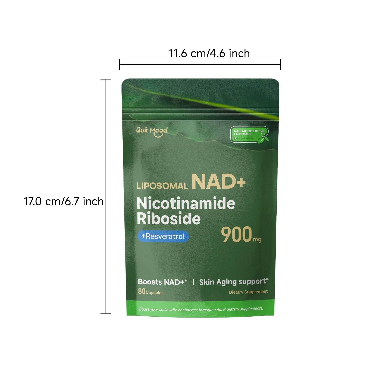 NR900 Supplement - Liposomal Nicotinamide Riboside, Resveratrol, Quercetin by Quitmood- High Purity NAD Supplement for Ski 1 Pcs United States