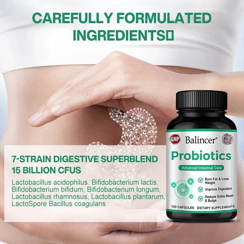 Probiotic Complex Supplement - 15 Billion CFU - For Men & Women Ultimate Care Probiotics, Improved Digestion 120 Capsules