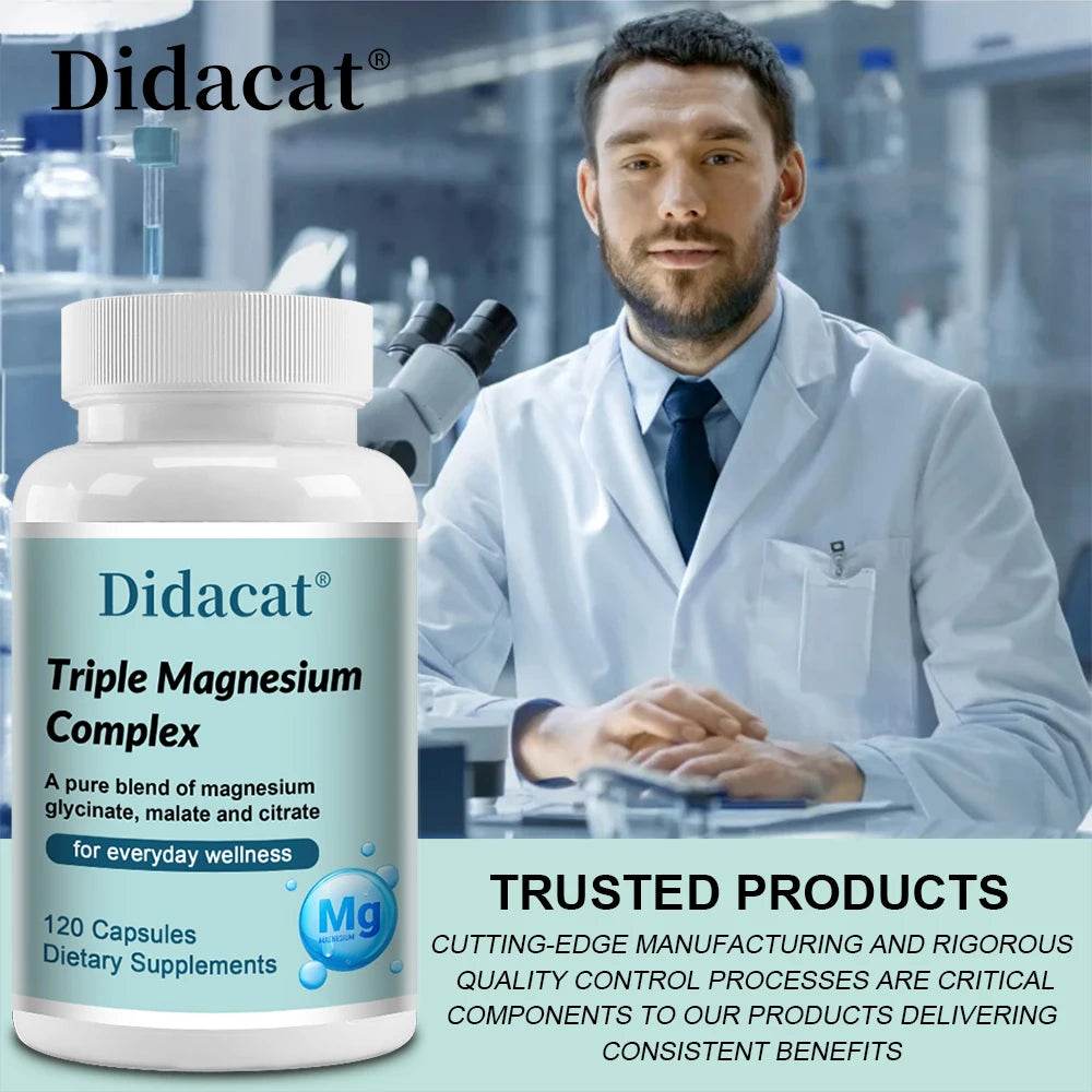 Magnesium Glycine, Malate & Citrate Capsules – Muscle, Bone, Cardiovascular & Nerve, Highly Absorbable, Triple Magnesium Complex