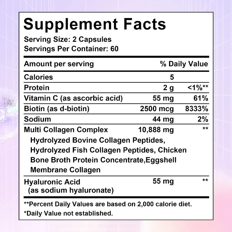 Multi-Collagen Peptides Supplement - Skin, Hair, Nails, Bone and Joint Health, Immunity, Free Radical Balance, Non-GMO