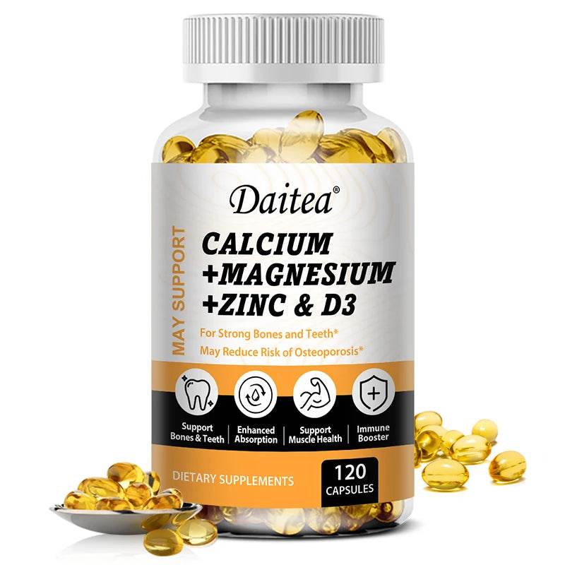 Calcium, Magnesium, Zinc + Vitamin D3 for Healthy Teeth, Bones and Muscles, Heart and Nervous System Health, Immune Function United States 120 count