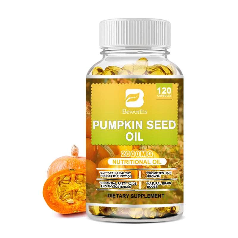 BEWORTHS Pumpkin Seed Oil Capsules for Brain Boost Prostate Urinary Function &Cardiovascular Health Hair Growth Boost Metabolism 120pcs United States