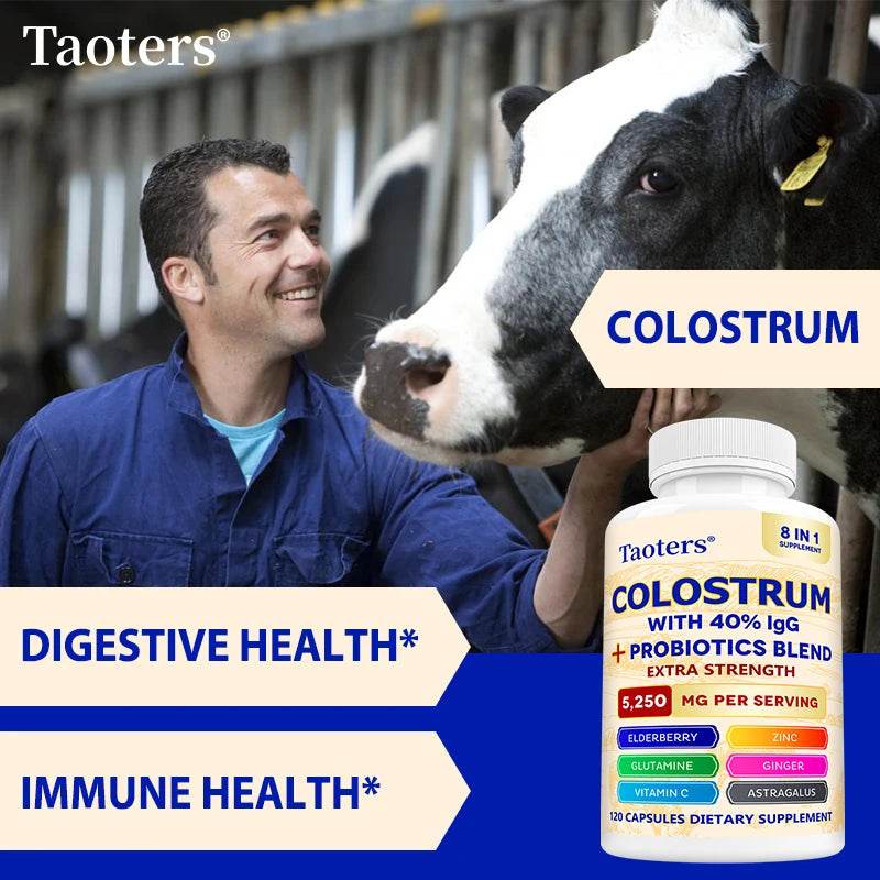 Colostrum Supplement Capsules 5250 Mg, Grass Fed Colostrum (40% IgG 500 Mg, Probiotics 50 Mg. Vitamin C Ginger Zinc