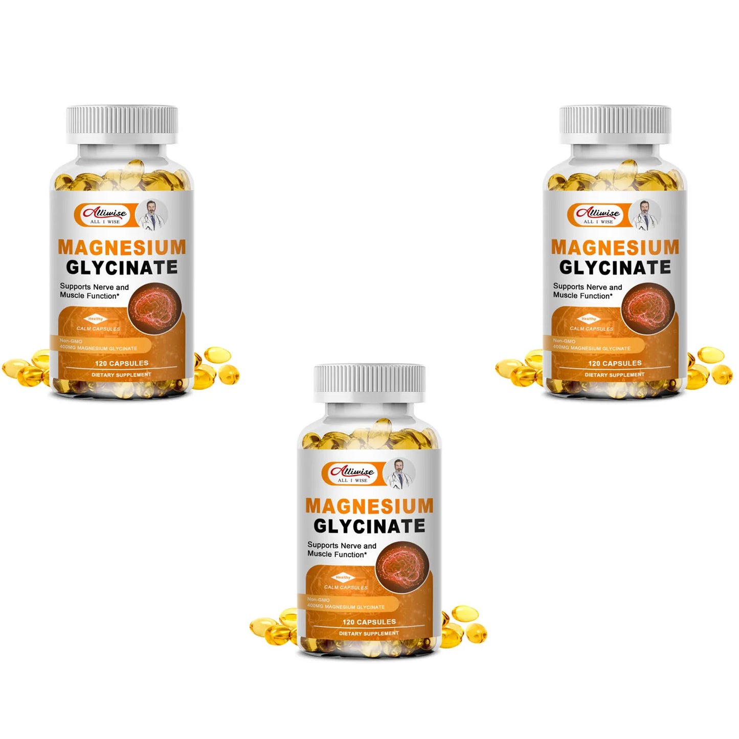 Magnesium Glycinate Supplement 500mg with Zinc,Vitamin D3 B6 High Absorption Support for Women & Men Non-GMO Veggie Capsules 120pcs 3bottles