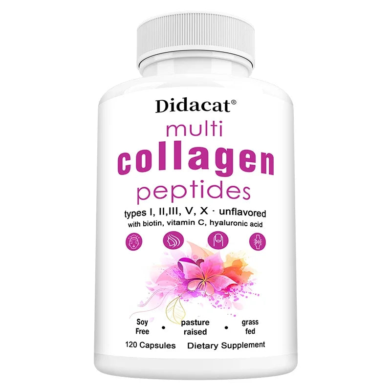 Multi-Collagen Peptides Supplement - Skin, Hair, Nails, Bone and Joint Health, Immunity, Free Radical Balance, Non-GMO United States 120count