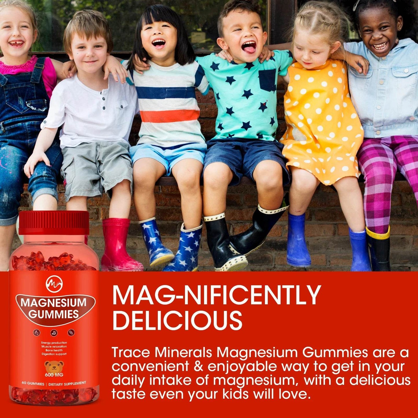 Magnesium Glycinate Gummies - Support Sleep Relax Nerves- Good Mood Brain Health Muscle Strengthen and Bones