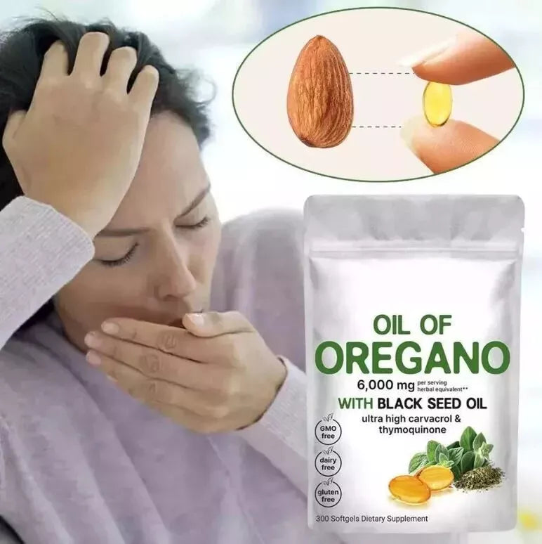 Oil of Oregano with Black Seed in softgel form for dietary supplementation and immune support