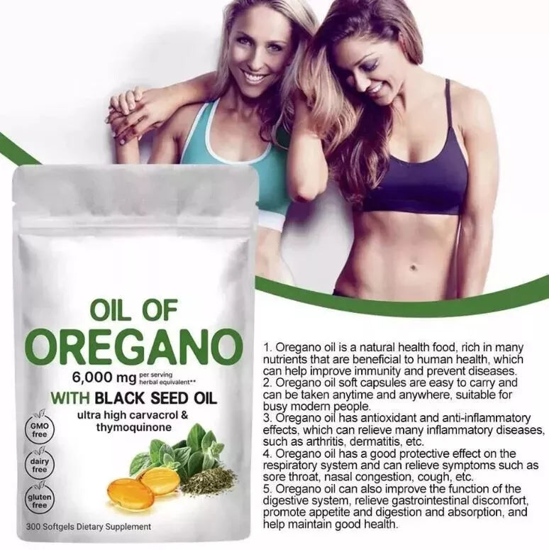 Oil of Oregano with Black Seed supplement softgels promoting immune health and reducing inflammation