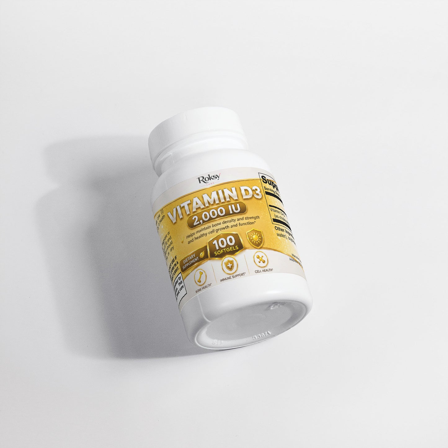 Vitamin D3 supplement bottle on a white background