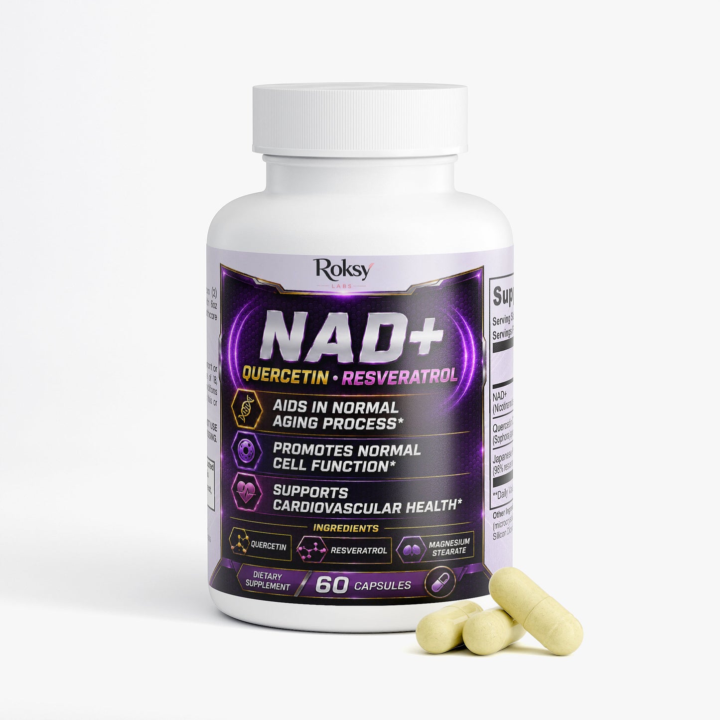 NAD+ Anti-Aging with Quercetin, Resveratrol, Magnesium Stearate 60 caps