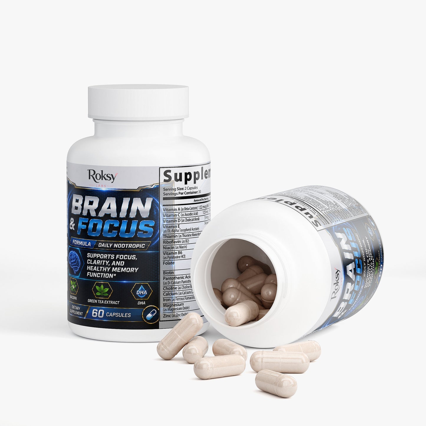 Brain & Focus Nootropic Supplement for Clarity 60ct– Support for Memory & Energy