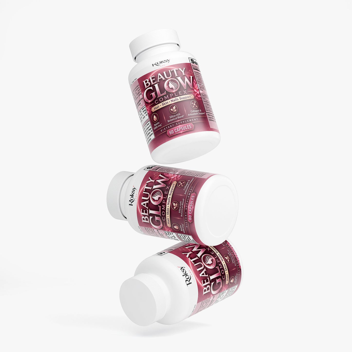 Beauty Glow Complex | Biotin 5000mcg Collagen Silica Horsetail Bamboo | Hair Skin and Nails Support | 60 Capsules