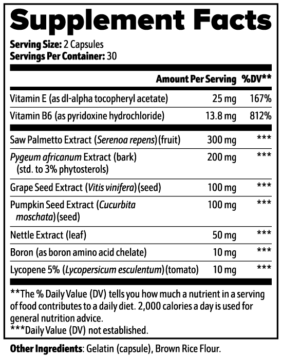 Prostate Support 60 Caps Saw Palmetto Nettle Pumpkin Seed Lycopene