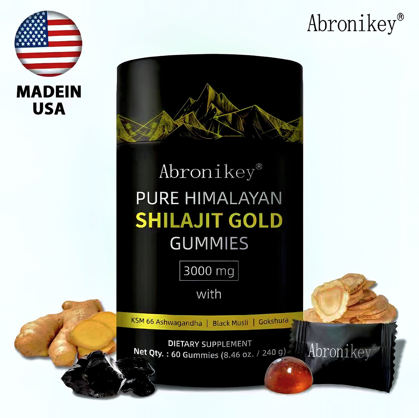 Pure Himalayan Shilajit Gummies Gold  Lab Tested No Added Sugar Ashwagandha, Gokshura Fulvic Acid  85 Trace Minerals I For Men, Women I Non-GMO I 99 Natural & Organic I 60 Gummy