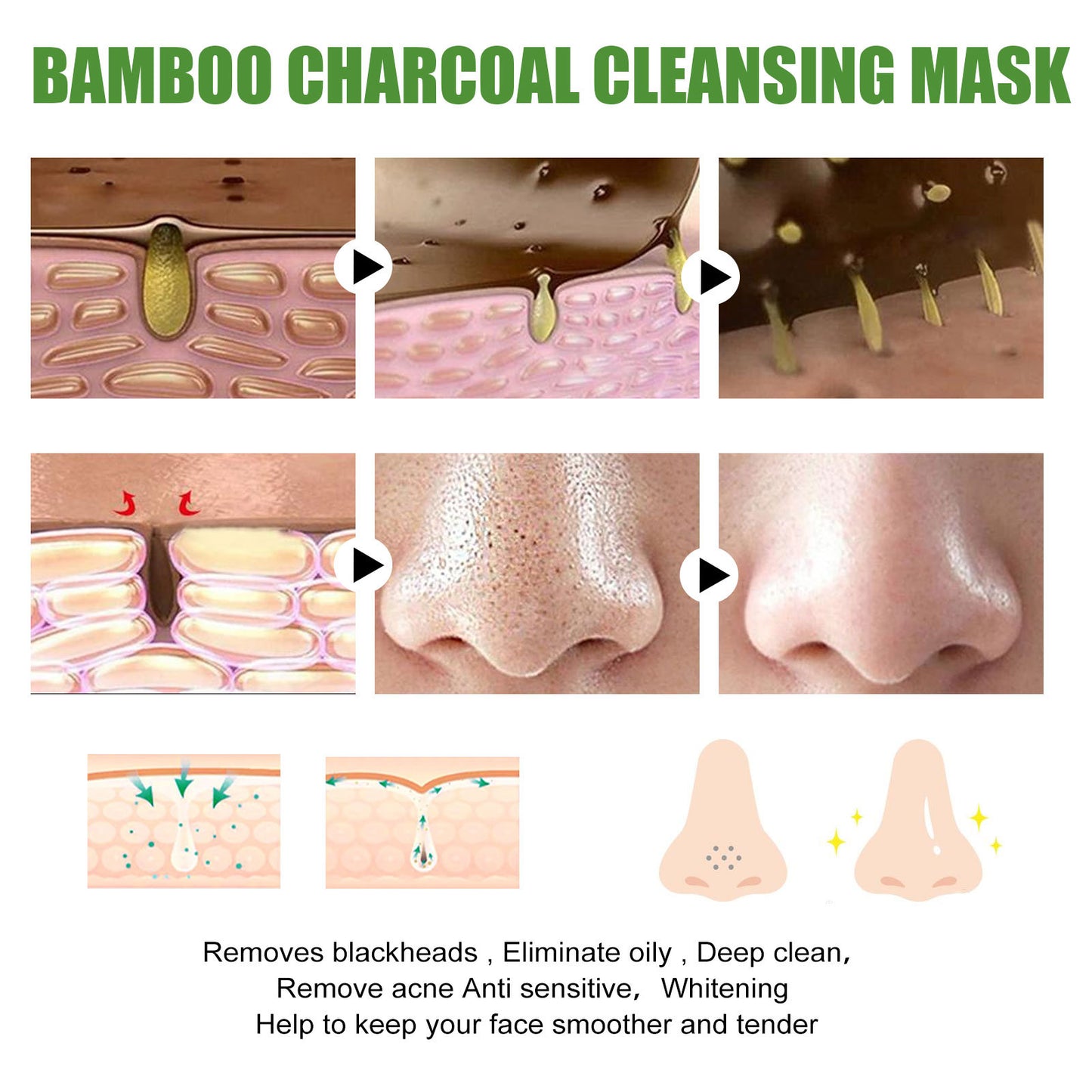 EELHOE Bamboo Charcoal Blackhead Removal Rip-Off Mask Moisturizing Blackhead Removal Acne Pore Shrinking Oil Control Mud Mask