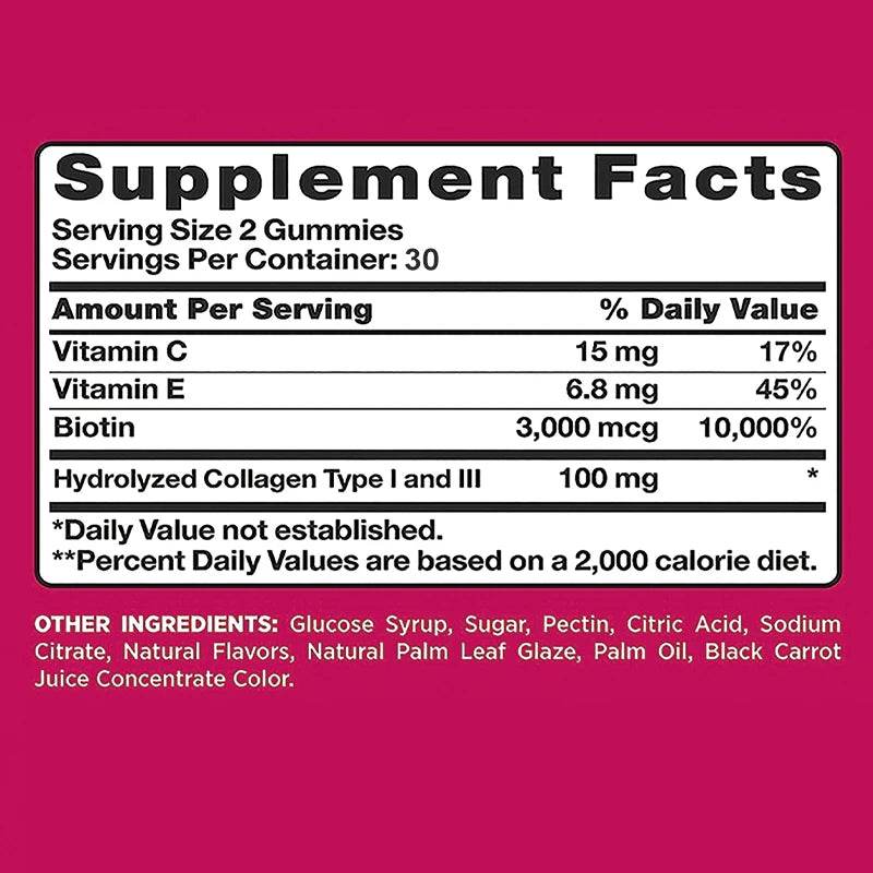 Hair, Skin & Nails + Collagen Gummies - Promotes Healthy Skin, Joints, Hair, Nails, Antioxidants - 60 Gummies