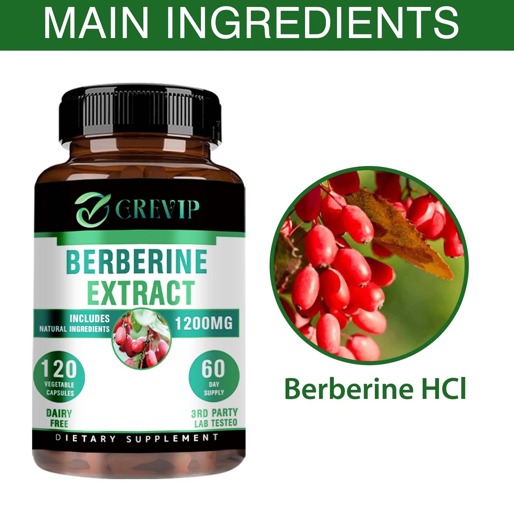 Berberine Supplement 1200mg - Gut Health, and Enhance Immunity, Helps with Glucose Levels - 120 Capsules