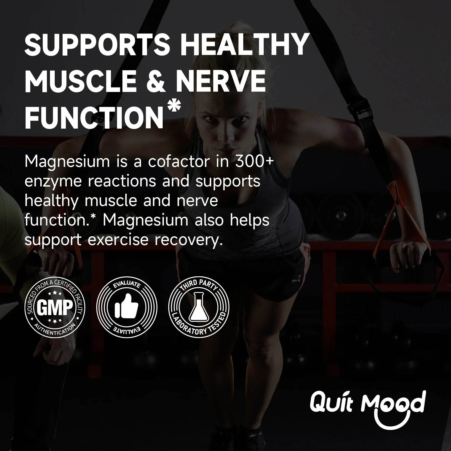 Quitmood Triple Magnesium Complex | 300mg of Magnesium Glycinate, Malate, & Citrate for Muscles, Nerves, & Energy | High Absorpt
