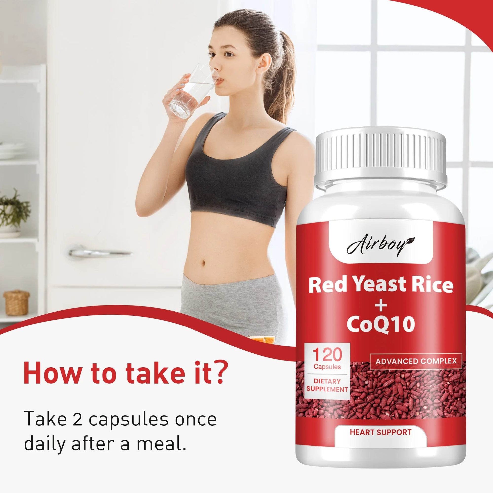 Red Yeast Rice CoQ10 - Supports Heart, Cardiovascular Health, and Maintains Healthy Cholesterol Levels - 120 Capsules