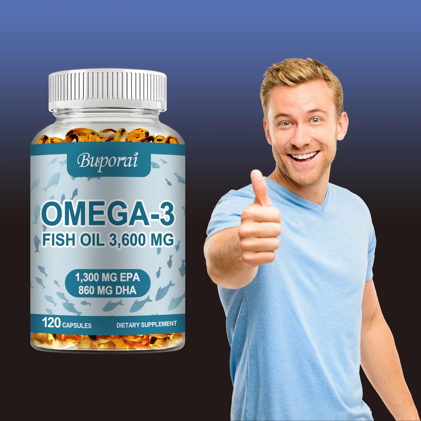 Omega 3 Fish Oil - Benefits The Cardiovascular System, Cognitive Function, and Learning Ability - 120 Capsules