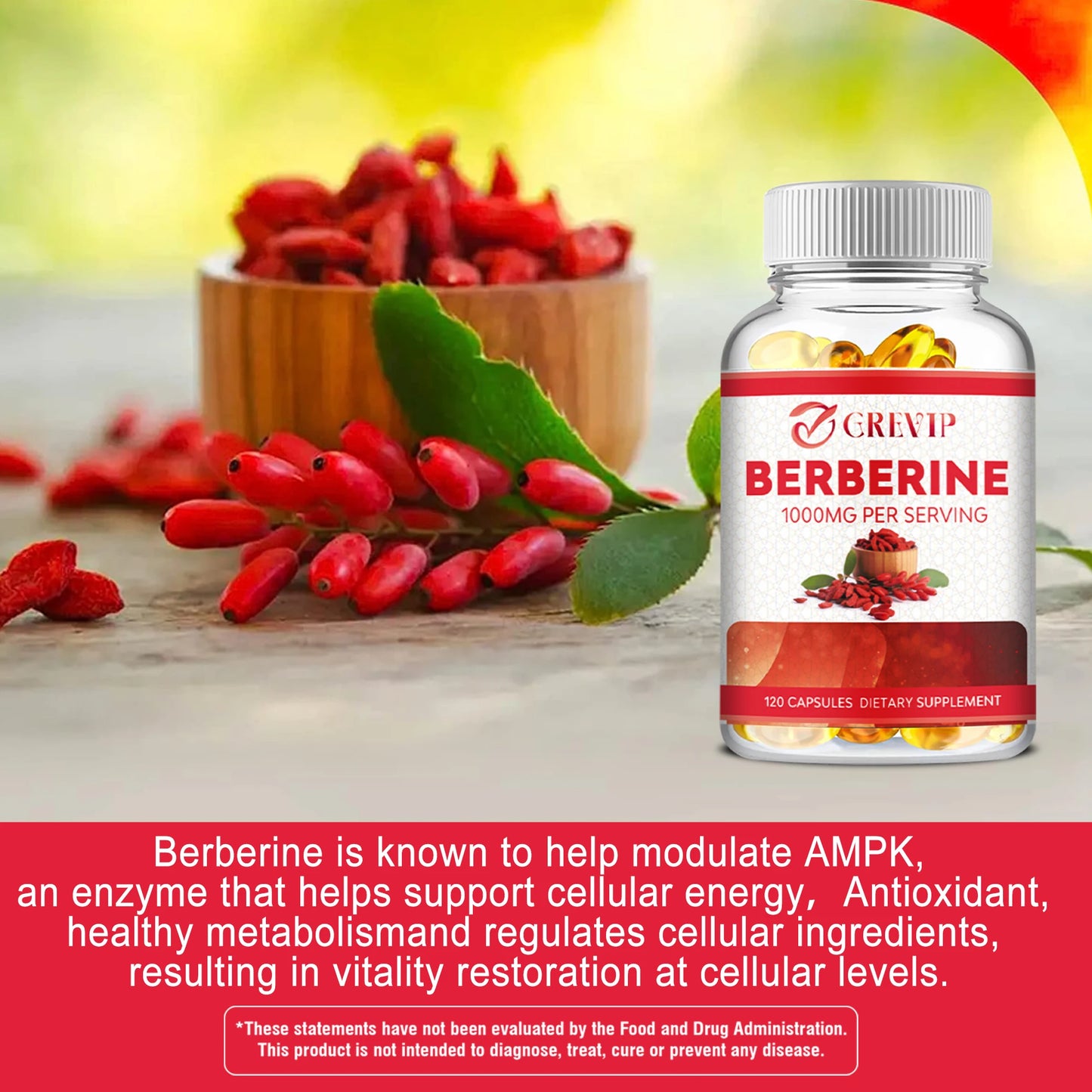 Berberine Extract Supplement - Immune System Support, Healthy Gastrointestinal Tract, Heart Health - 120 Capsules