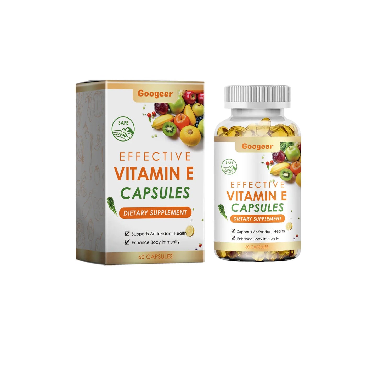 Googeer 60pcs Vitamin E Capsule Promote Digestion Help Blood Birculation Enhance Energy Daily Vitamin Supplement Dietary Capsule 60pcs boxed United States