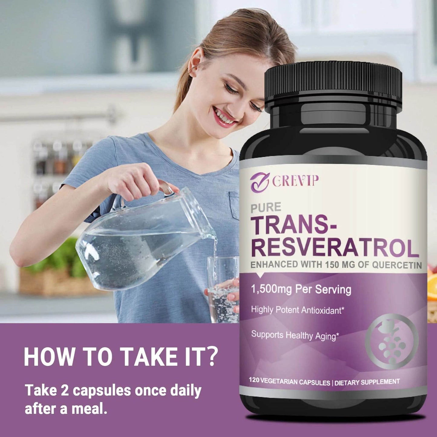 Trans-Resveratrol Supplement - Promotes Joint and Heart Health, Fights Aging, Brain Support - 120 Capsules