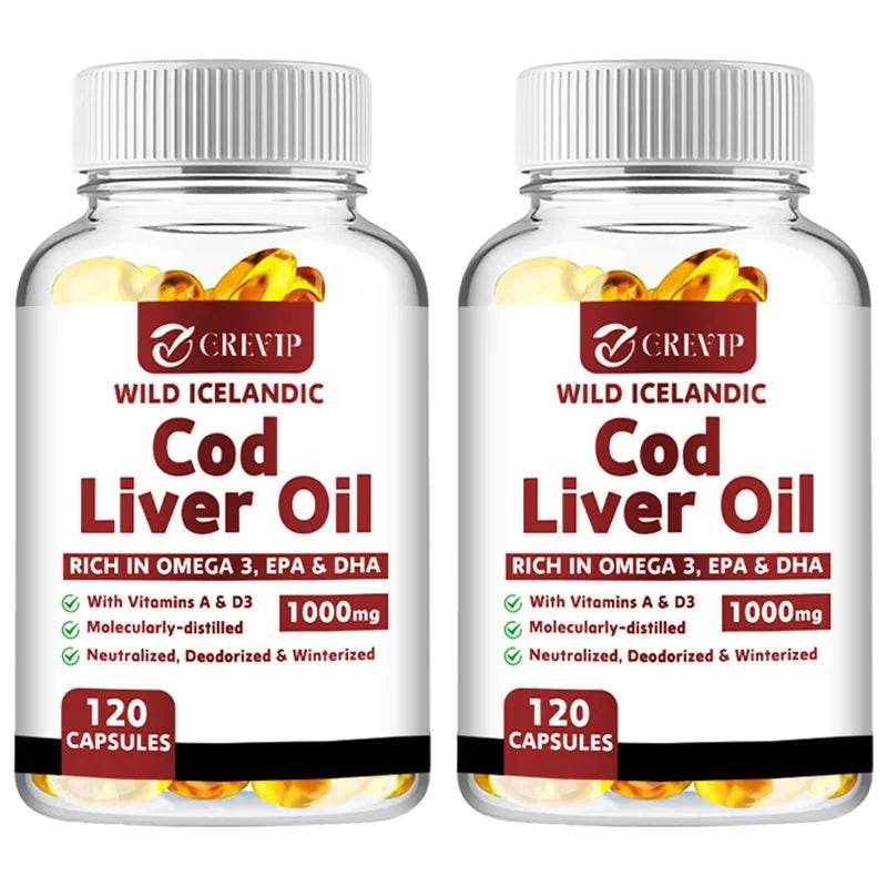 Cod Liver Oil - Heart Joint Brain & Immune Support - Omega 3 EPA/DHA - 120 Capsules Two-More favorable United States