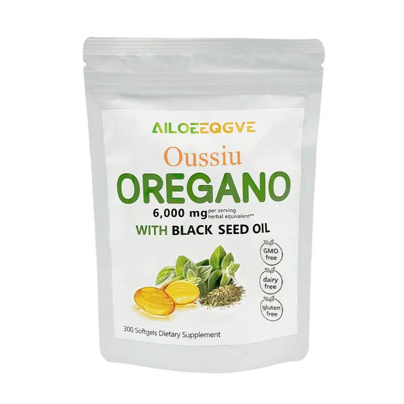 Oussiu Oil of Oregano Softgels 6000mg Per Serving, 300 Count 2 in 1 Formulated with Black Seed Oil 200mg Easy to Swallow United States