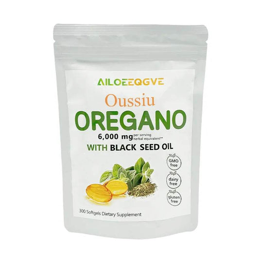 Oussiu Oil of Oregano Softgels 6000mg Per Serving, 300 Count 2 in 1 Formulated with Black Seed Oil 200mg Easy to Swallow United States