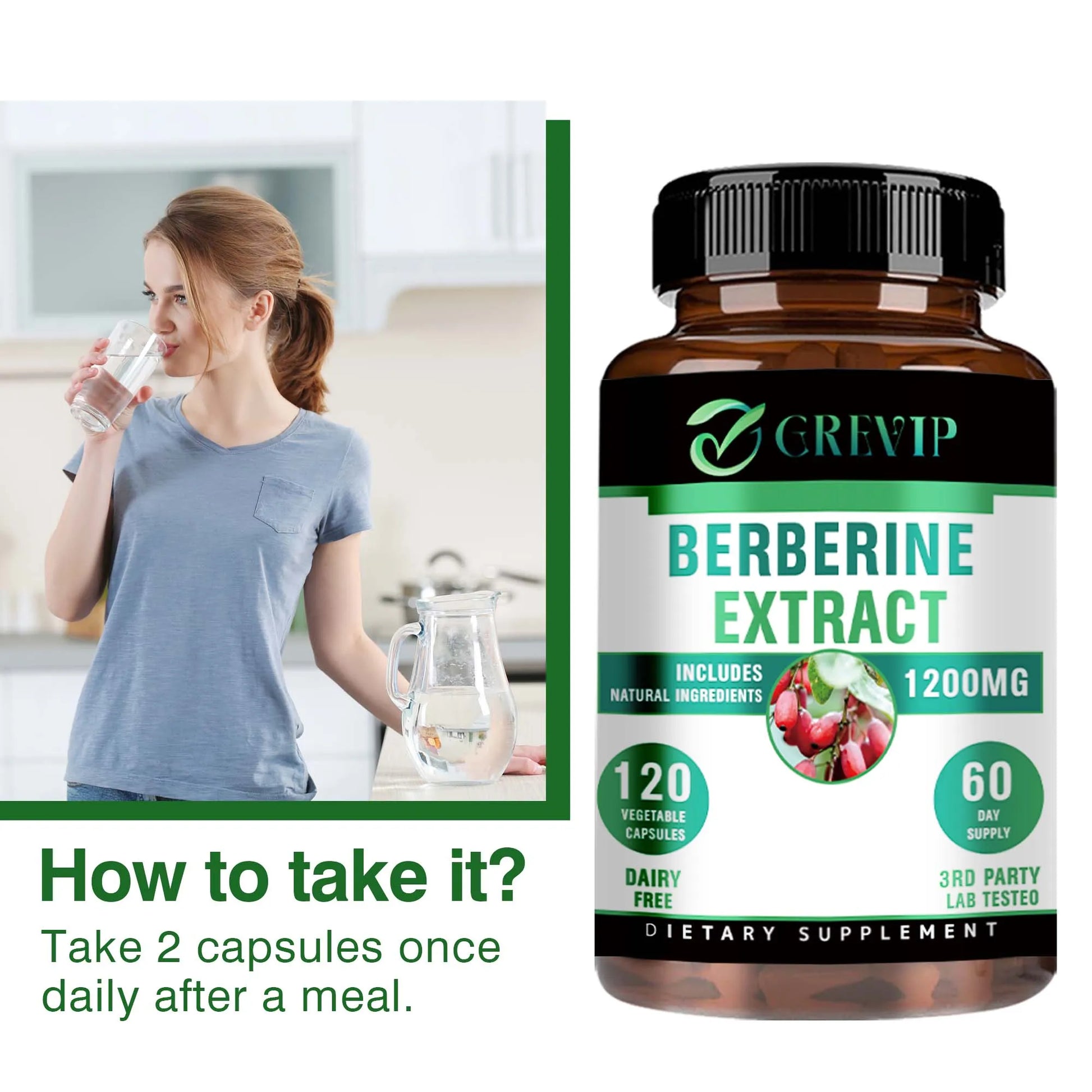 Berberine Supplement 1200mg - Gut Health, and Enhance Immunity, Helps with Glucose Levels - 120 Capsules